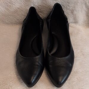 Pointed Black Leather-Look Women's Ballet Flats